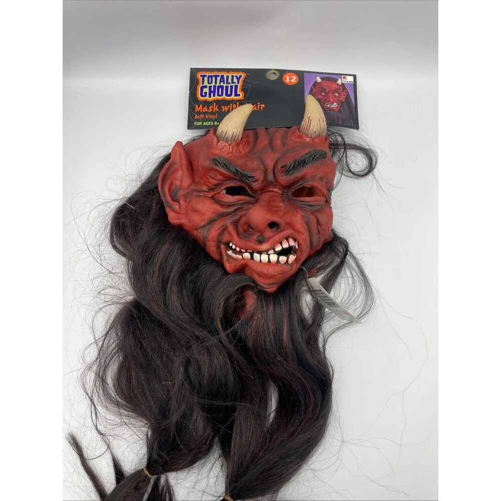 NWT Halloween VTG Kmart Totally Ghoul Super Hair Mask Devil Satan Scary